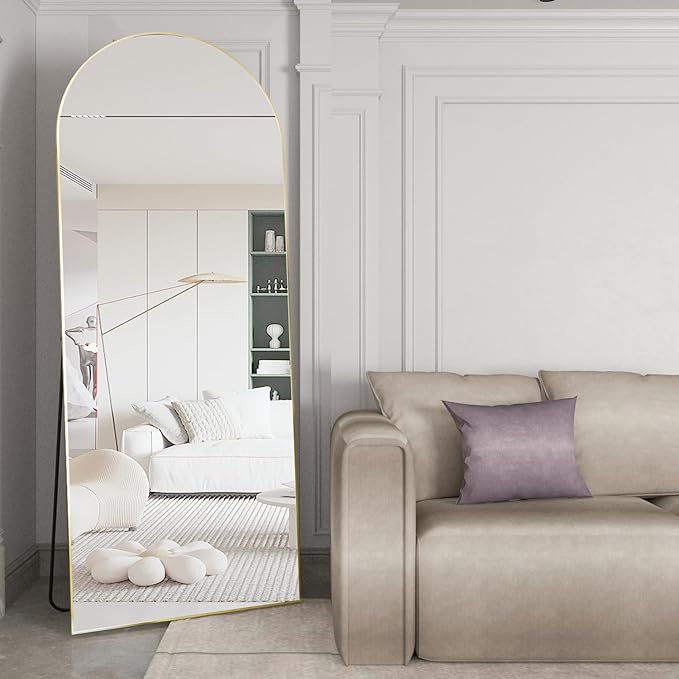 Full Length Mirror 71"x25" Arch Mirror Floor Mirror with Stand Wall Mirror Gold Arched Full Body Mirror Standing Hanging or Leaning Against Wall Bedroom Mirrors for Entry, Living Room
