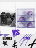 6 Pack Hat Organizer Box, Stackable Clear Baseball Caps Holder Box Containers with Magnetic Door for Hats Snapback Cap Storag, Hat Rack Display Case, Holds 8 Hats Each (Purple)