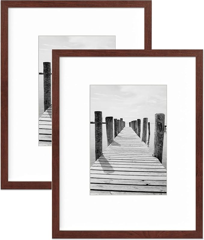 KTKDE 8x10 Picture frame Set of 2,Wine red Wooden Photo Frame 5x7mat or 8x10 Without Mat,Tempered Glass,10 by 8 Studio Gallery frames for Wall or Tabletop Family Friends Wedding Gift ideal gift