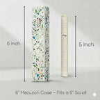 SURI Mezuzah for Door – 6 Inch Terrazzo Turquoise Concrete Mezuzah Case with Printed Scroll, Self-Stick Jewish Entry Design, Fits a 5 Inch Scroll, Gift Box Included