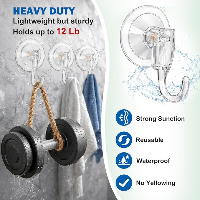 6 Pcs Suction Cup Wreath Hangers for Front Door, Removable Clear Wreath Hooks for Glass Door, Window, Tile Wall, Heavy Duty No-Damage Holiday Decor Hangers for Easter, Halloween, Christmas