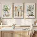 Framed Botanical Wall Art for Kitchen, 3 Piece Modern Farmhouse Sage Green Plant Canvas Painting Prints, Vintage Rustic Farmhouse Utensil Artwork for Kitchen Dining Room Coffee Bar Wall Decor, 16x24
