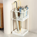Indoor Large-Capacity Standing Umbrella Stand Commercial Metal Umbrella Holder for Entryway Corridor Entrance Umbrellas Barrel with Removable Drip Tray(White)