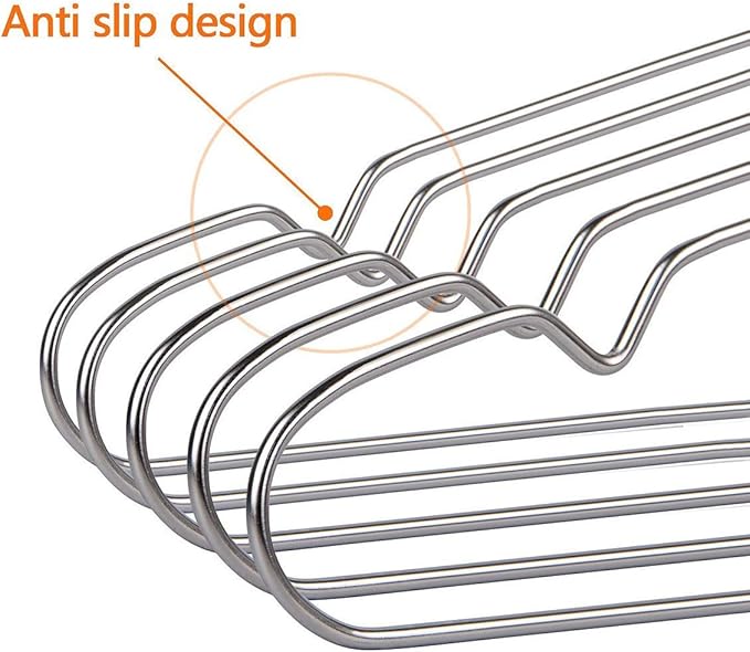 OIKA 40 Pack Stainless Steel Hangers with Grooves - Space Saving Closet Hangers, Heavy Duty Rustproof Metal Clothes Hangers for Tank Tops/Cardigans, Dorm & Outdoor Drying (Silver)