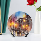 Decorative Plates for Wall Hanging, Grand Canal of Venice, Italy Colorful Painting Ceramic Plate, Wobble-Plate with Display Stand, Home Decor for Kitchen Cabinets, Farmhouse Round Tray 8 Inch