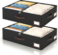 OIAHOMY 2 Pack Under Bed Storage, 6 Inch High Under Bed Storage Containers with Adjustable Dividers, Dual Zippers, &Clear Lid, 38L Under Bed Drawers For Clothes, Blankets, Clothing, & Shoes, Black
