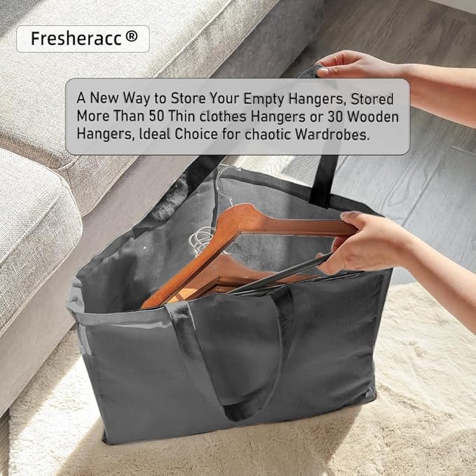 Clothes Hanger Organizer Holder for Space Saving, Fresheracc Hanger Triangle Storage Bag with Handles for Closet Tidier Laundry Rooms Wardrobe Drying Rack, Waterproof Container (Triangle Grey)