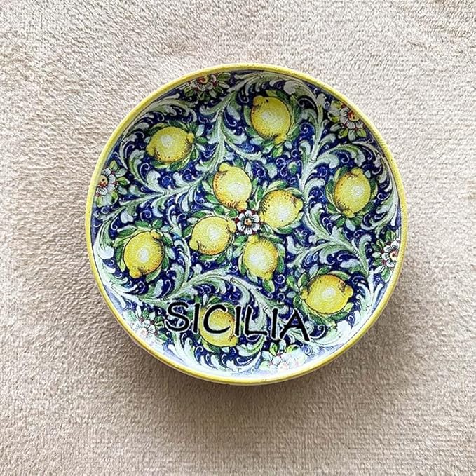 Sicilian Decorative Ceramic Plate with Lemon Design, Hand-Painted, 9 inch Diameter