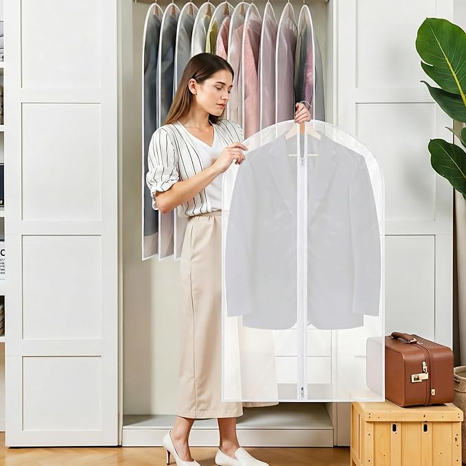 6 Pack Garment Bags 60 * 100cm, 40in PEVA Translucent Garment Covers, Suit Storage Bags, Dress Organizer Bags Used To Protect Shirts, Winter Coats, Jackets（White Edge）