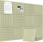 Large Cork Board Alternative 48” X 36” Felt Bulletin Board Tiles, with 30 Pushpins, 60 Adhesive Tabs,12-Pack Slat Wall Paneling, Cork Boards for Office Push Pin Board Felt Board - Sage