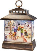 Christmas Snow Globe Lantern Water Glittering Lantern with 8 Songs & 6H Timer Romote Control Christmas Snow Globes USB & Battery Operated for Holiday Festival Decorations Gifts (Snowman and Children)