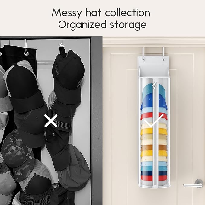 Hat Rack for Door and Closet – Large Capacity Hanging Hat Rack Organizer Holds 30-35 Caps, Over the Door Hat Storage Organizer for Bedroom, Entrance or Dorm, 2 Pack, White