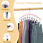 Legging Organizer for Closet, Metal Yoga Pants Hangers 2 Pack w/10 Clips Holds 20 Leggings, Space Saving Hanging Closet Organizer w/Rubber Coated Closet Organizers and Storage, Pink
