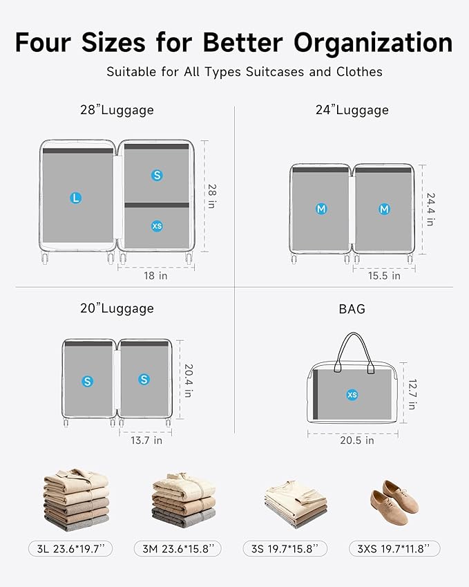 12 Pack Travel Vacuum Bags with Cordless Electric Pump, 4 Sizes Space Saver Vacuum Storage Bags for Luggage and Suitcase,Compression Bags for Packing, Vacuum Seal Bags for Clothing Travel