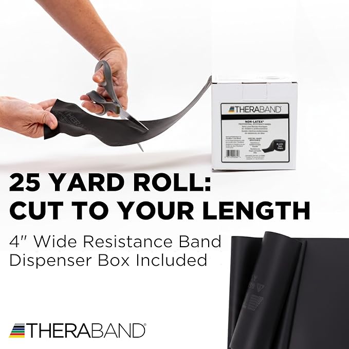 THERABAND Resistance Band 25 Yard Roll, Non-Latex Professional Elastic Stretch Bands for Upper & Lower Body Exercise Workouts, Physical Therapy, Lower Pilates, Flexibility, & Rehab, Dispenser Box