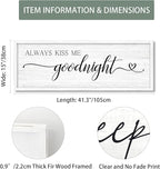 Always Kiss Me Goodnight Wall Sign Above Bed 41.3''×15'' Large Farmhouse Wall Decor for Bedroom Couples Room Decor Framed Wood Wall Art Rustic Master Bedroom Wall Decoration (white frame)