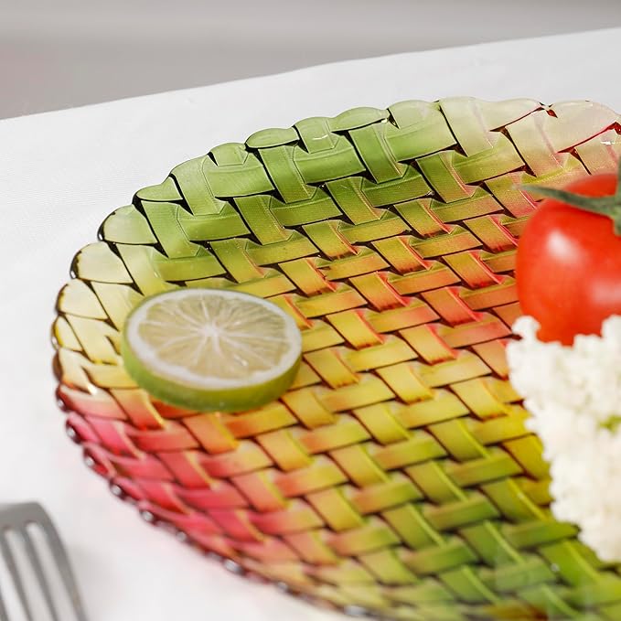 MAGCOLOR Colorful Round Woven Crystal Glass Decorative Plate 11 Inch-Diameter. (Colorful)