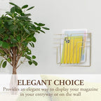 MyGift Modern Art Deco Style Brass Tone Metal Wire Floating Magazine Rack and File Folder Holder, Wall Mounted Home or Office Storage for Documents or Mail