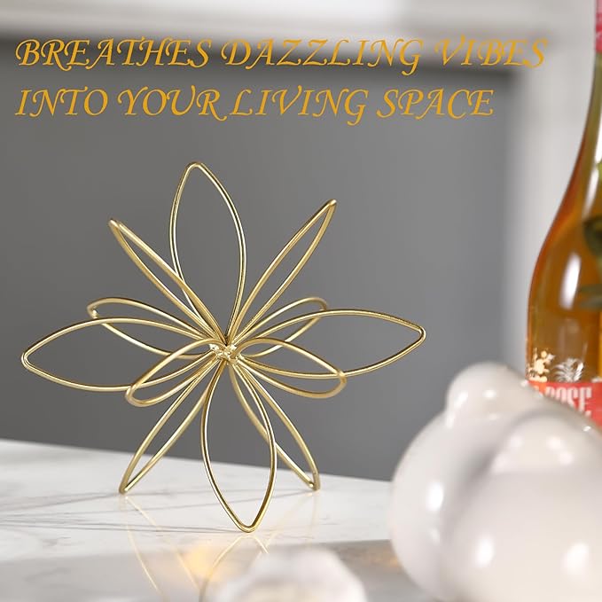 8" Gold Decorative Sphere, Metal Floral Tabletop Sculpture, Abstract Tabletop Decorative Ball for Home Metal Sphere Decor