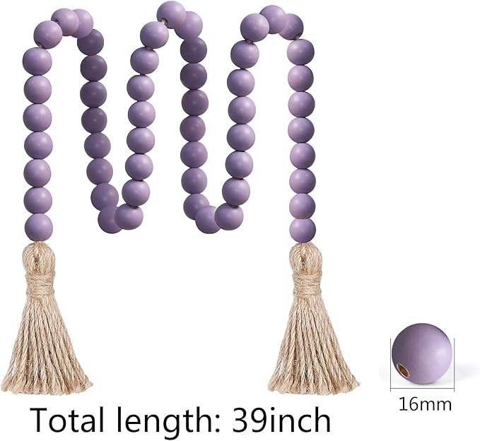 Meplait 39in Wood Bead Garland Farmhouse with Tassels,Versatile Prayer Beads Boho Chic Wall Hanging Home Decor (Purple)