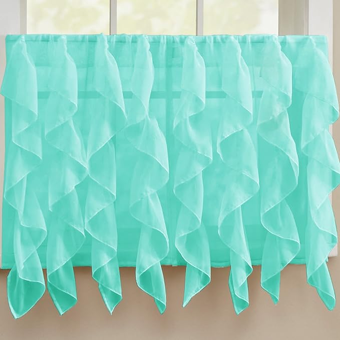 Sweet Home Collection Kitchen Window Tier, Swag, or Valance Curtain Treatment in Stylish and Unique Patterns and Designs for All Home Décor, 36", Sheer Sea