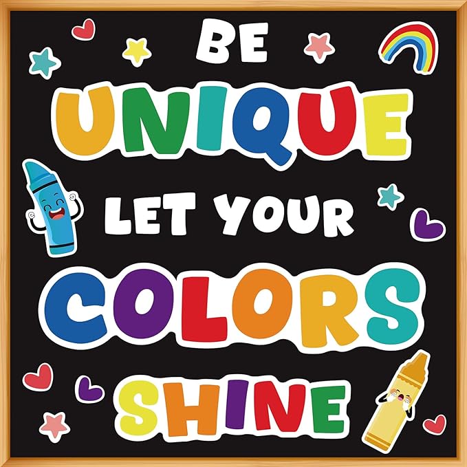gisgfim Classroom Bulletin Board Decoration Set Wall Door Decor Colorful Crayon Classroom Decorations for Kindergarten Preschool Elementary Middle School(Be Unique Let Your Colors Shine)