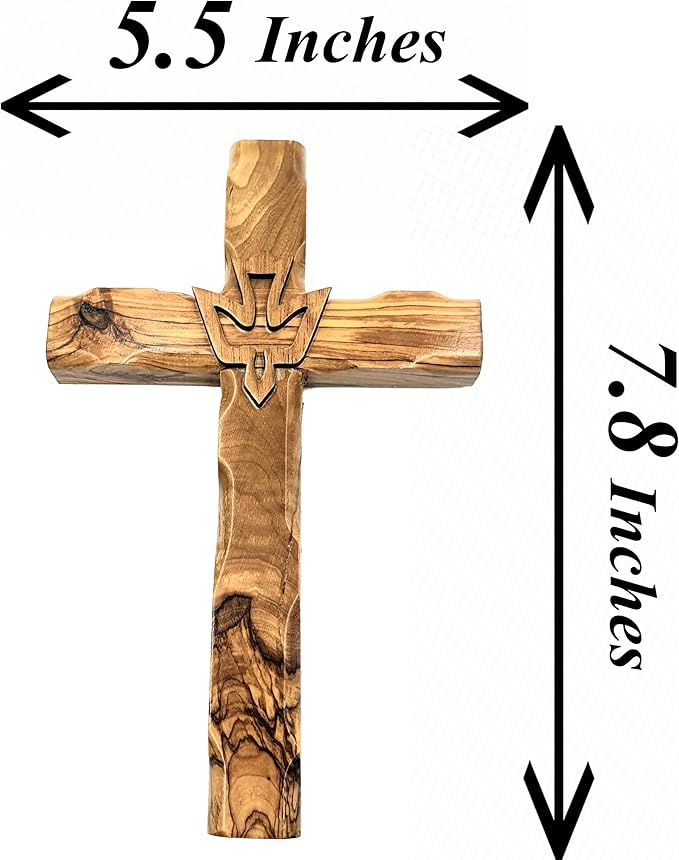 Zuluf 7.8" Olive Wood Dove Cross Wall Hanging Christian Holy Spirit Carved Jerusalem Gift Bedroom Decor CRS019