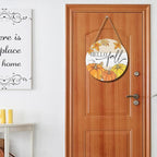 Hello Fall Welcome Sign Door Sign 12"x12" Fall Door Decorations Hanging Sign Farmhouse Pumpkin Round Wooden Sign for Home Front Door Wall Porch Yard Garden
