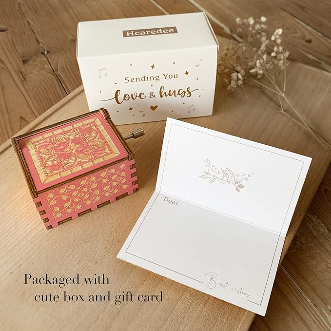 Sister Gifts from Sister Music Box, for Sisters Birthday,You are My Sunshine Hand Crank Wooden Musical Boxes,Christmas Graduation Presents for Best Friends Female Soul Sister Bestie BFF-Pink