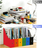 Limitliho 12 Pack Cardboard Magazine File Holder for Desktop, Book Bins for Classroom Library, Office or Home, 10.6" H x 10.2" L x 3.5" W in Cardboard Magazine Holder for Storage with Label(Six Color)