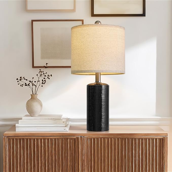 G-SAFAVA 20.5" Small Table Lamps for Living Room Lamp Set of 2 Ceramic Lamps for Bedroom Bedside Lamps Modern Boho Lamps for Night Stands Farmhouse Nightstand Lamp Side End Table Lamp, Black