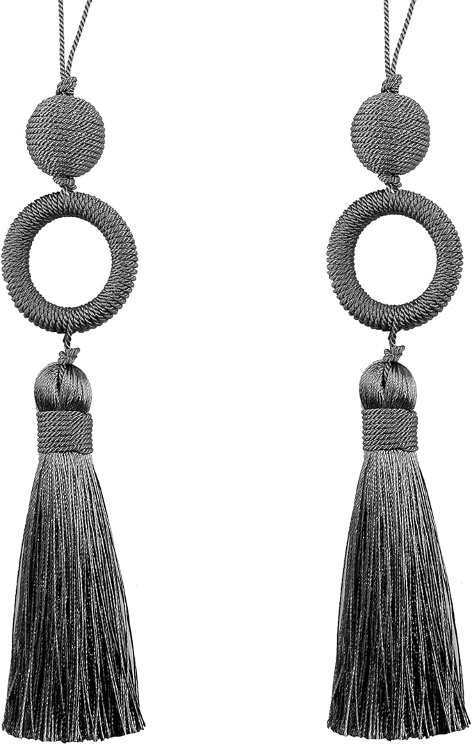 2 Pack Tassel 12 Inch Key Tassel with 4 Inch Cord Loop, Handmade Tassel with Wooden Ring, DIY Accessories for Home Decoration (Charcoal)
