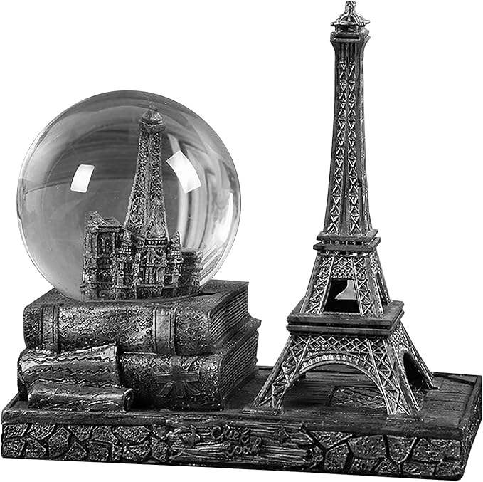 Eiffel Tower Snow Globe LED Music Crystal Home Decoration for Living Room Bedroom Book Shelf TV Cabinet Desktop Decor Statue Figurine Table Centerpieces Ornaments (A, Silver)