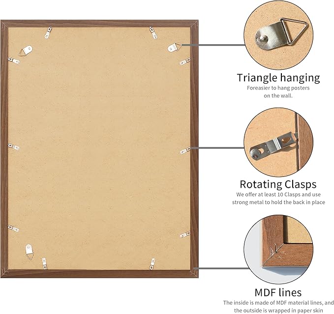 18x24 Picture Frame Brown Set of 3, Display Pictures 16x20 with Mat or 18 x 24 Without Mat, Poster Frames 18x24 for Wall Hanging Horizontal and Vertical