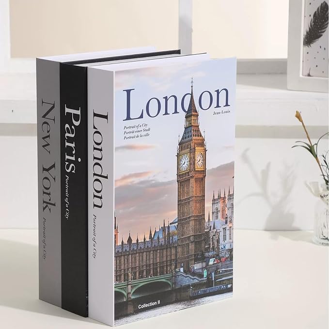 3 PCS Faux Decorative Books for Home Decor-Coffee Table Books Decor-Aesthetic Fake/Faux Books for Decoration,libros Decoration for Coffee Table, Shelf Accessories (3-Paris London New York Shipaitu)