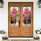 2 Pcs Pink Teardrop Swag Wreaths for Front Door 23.6" Hydrangea Floral Swag Wreath with Dahlia Tulip Summer Spring Swags for Front Door Porch Wall Window Farmhouse Decorations