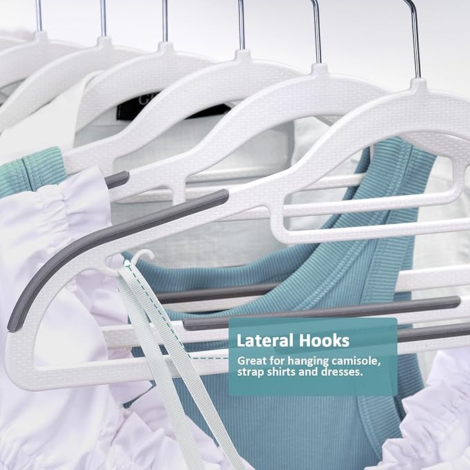 Pack of 30 Clothes Hangers, Space Saving Plastic Hangers, Non-Slip, 0.2 Inches Slim, 360° Swivel Silver Hook for Shirts, Pants & Wet/Dry Garments, White and Dark Gray