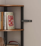VIMBER 6-Tier Corner Shelf with LED Light, Industrial Corner Ladder Shelf, Rustic Display Shelf for Living Room, Bedroom, Kitchen, Home Office, Sturdy Frame, Rustic Brown and Black UJSJ002F