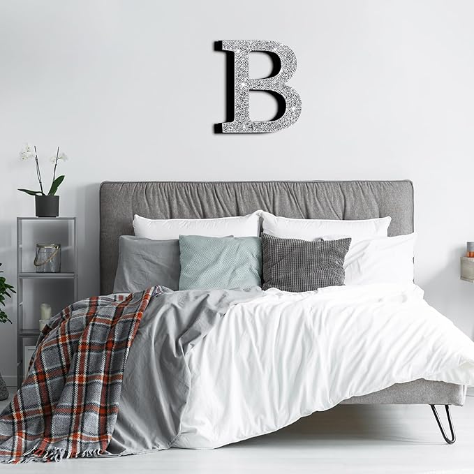 Qunclay 8'' Silver Crystal Diamond Bling Letters Crushed Diamond Decoration Wooden Glitter Letter with Screw and Hooks Rhinestone Gift for Wedding Y2k Mcbling Bedroom Wall Decor (Letter B)