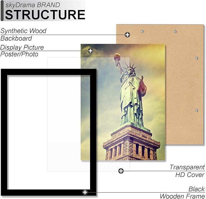 100% Solid Wood 14x20 Picture Frame Set of 3, Black Frame for 14 x 20 Inch Picture Poster Photo, Light Weight 14 by 20 HQ Matte Black Frame for Wall - 3 Pack/Black/14 x20