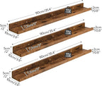 HOOBRO Floating Shelves, Wall Shelf Set of 3, 35.4 Inches Hanging Shelf with Raised Edge and Invisible Brackets, for Bathroom, Bedroom, Kitchen, Office, Living Room Decor, Rustic Brown BF90BJ01
