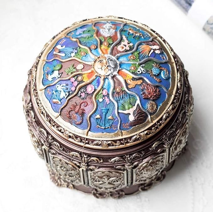 Vintage Music Box Constellation Style Plays Always with Me Tune, Goddess Rotating Musical Box Sankyo 18-Note Wind Up Hand-Painted Collectible Zodiac Gift for Christmas Birthday