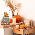Lineshading 4 Pcs Fall Decorations for Home Thanksgiving Decor Wooden Maple Leaf Fall Table Centerpiece Autumn Tiered Tray Rustic Wood Maple Leaf Block Sign Farmhouse for Home Kitchen Shelf