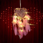 Skreened Christmas Lights，Fashion Handmade LED Light Dream Catcher with Feather Love Heart Dream Catcher Night Light Home Bedside Wall Hanging Home Party Wedding Decoration Gift (Pink)