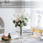 Glasseam Glass Vase for Home Decor: Clear Flower Vases for Living Room Kitchen Bathroom Wedding Table Centerpieces - 7.5" Tall Modern Vintage Decorations for Bouquet Pampas Grass Lego Flowers