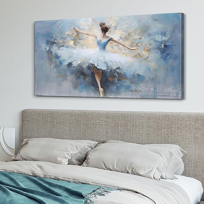 AIYISU Abstract Ballet Dancer Canvas Wall Art White Ballet Girl Dancer Wall Decor Beautiful Dancing Ballerina Print Paintings Minimalist Artwork for Living Room Girls Bedroom Home Decorations 24x48