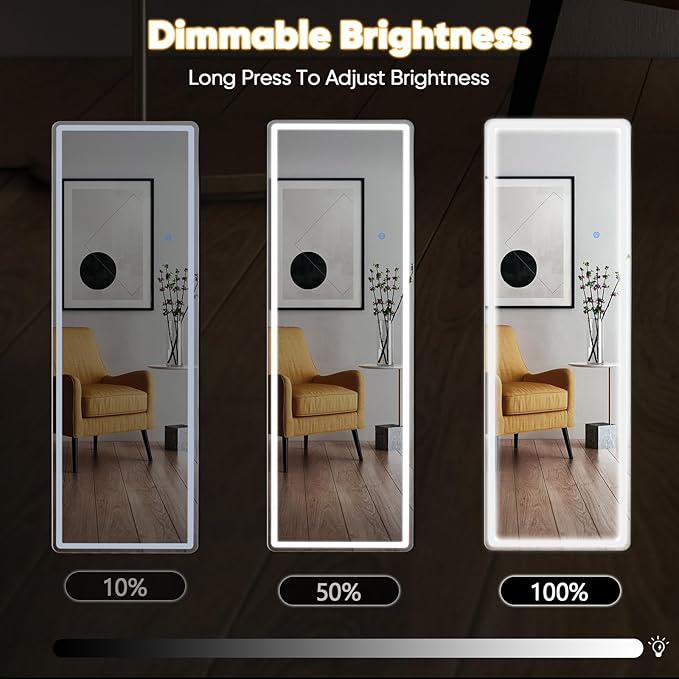 DUMOS LED Full Length Floor Mirror, 20"x63" Full Body Standing Mirror with Lights, 3 Color Lighting, Hanging or Leaning, Wall Mounted, Modern Simple Home Wall Decor, White