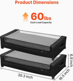 VEVOR Under Bed Storage with Wheels, 30.3 x 18.5 x 6.8 inch, Underbed Containers with Clear Lid, Underbed Shoe Organizer, Rolling Under the Bed Storage Bins for Clothes Shoes Blankets Bedroom, 2 Pack