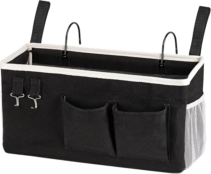 Bedside Storage Caddy/Bedside Hanging Storage Bag for Headboards Bunk Beds Dorm Rooms Book Phone Magazine Holder (Black)
