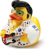 Elvis Duck Figurine, White Jumpsuit Design with Rhinestones, Decorative Collectible, 3.14 x 3.14 x 2.75 inches